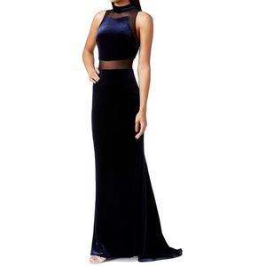 Betsy & Adam Sleeveless High Neck Velvet Maxi Gown